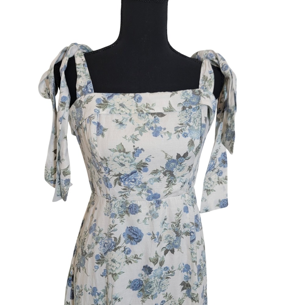 Audrey Parks Francesca's Blue Floral Tie Shoulder Midi Dress Square Neck Medium - Picture 5 of 15